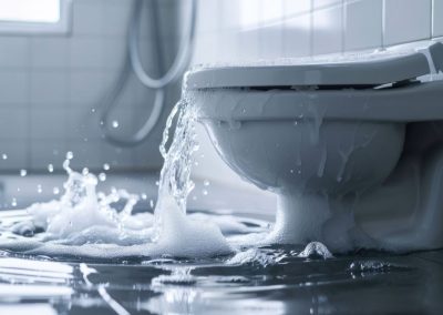 Overflowing toilet after sewage damage backup