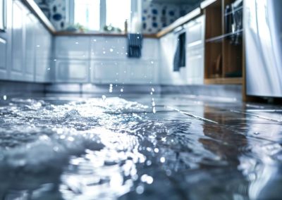 Water leaking onto kitchen floor after water damage